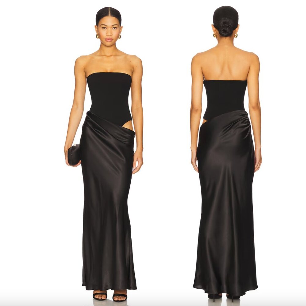 ALL THE WAYS Carrie Maxi Dress in Black Formal Strapless Gown XS